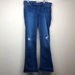 Hollister distressed dark wash long bootcut jeans